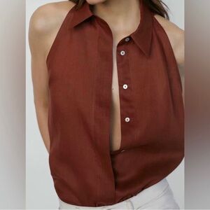 MASSIMO DUTTI Ramie Linen Top Blouse Sz 8 US 40 EU Rust Color
